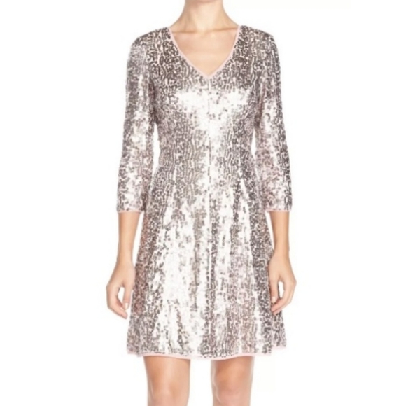 Eliza J Dresses & Skirts - Eliza J Pink Sequin Fit N Flare Mesh Mini Dress 2P